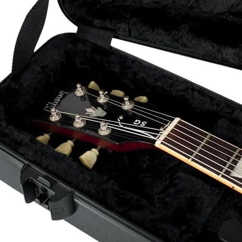Interior view of Molded Flight Case For SG Style Double Cutaway Guitars With ATA Roto-Molded Polyethylene Shell TSA Approved Latch
