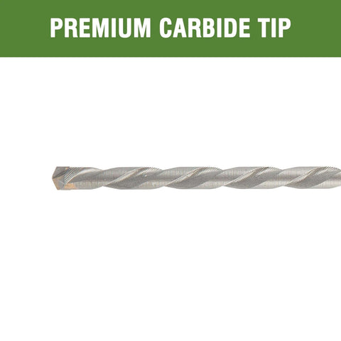 Side view of masonry drill bit, 3/16 in x 6 in, carbide-tipped