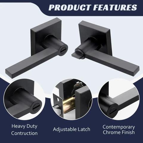 Matte Black Lever Door Handles Set 6 Pack Heavy Duty Privacy Lock For Interior Doors Slim Modern Door Hardware Features