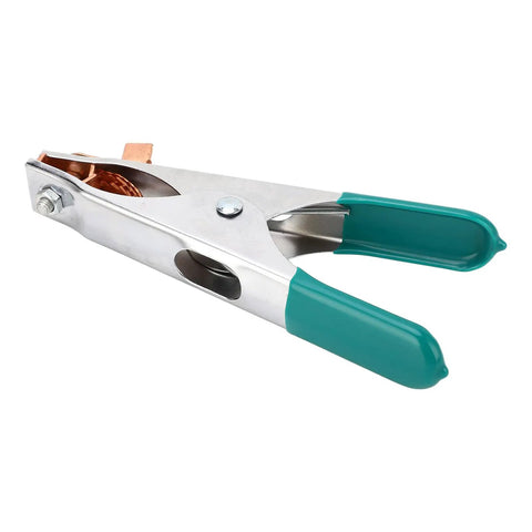 Super Heavy Duty 300A Welding Ground Clamp With Premium Copper Build for Rock Hard Grip And High Current Stability In Submerged Units Plus Extra Strong Conductor For Any Serious Job Worth Doing, shown from side angle.