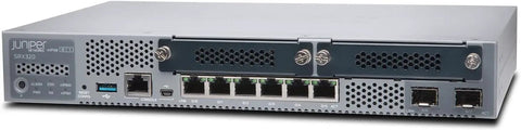 Front view of Juniper SRX320 with multiple ports, compatible with 12V 4.7A Power Adapter Charger for Ubiquiti Unifi Security Gateway USG.