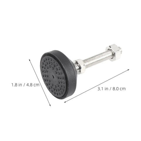 Adjustable Leveling Feet Anti Vibration Stabilizer M10 6 Pack, rubber pad, and screw dimensions shown