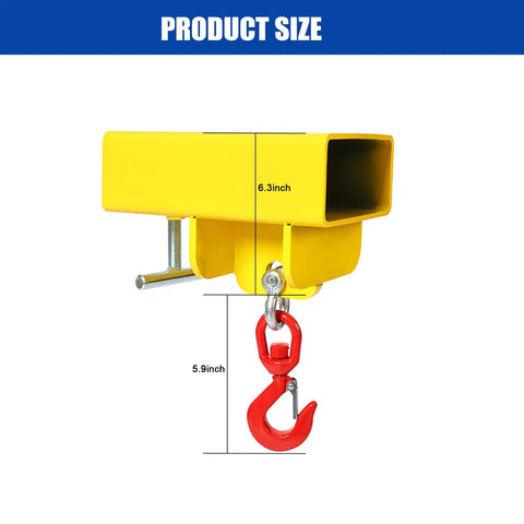 Heavy Duty Forklift Lifting Hook With 2 Inch Receiver Hitch And Lifting And Towing Attachment, 2.2 Ton Max Capacity, front view