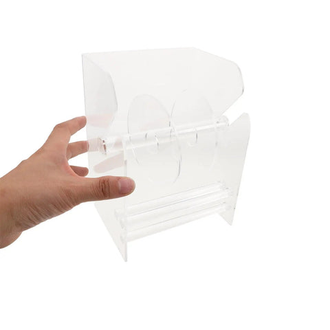 Acrylic Label Dispenser With Adjustable Three Slots For Shipping And Fast Paced One Hand Loading For Printing Shops DIY Areas And Busy Ecommerce Workflows A Reliable Label Roll Holder And Tape Storage Solution, clear acrylic label holder with hand