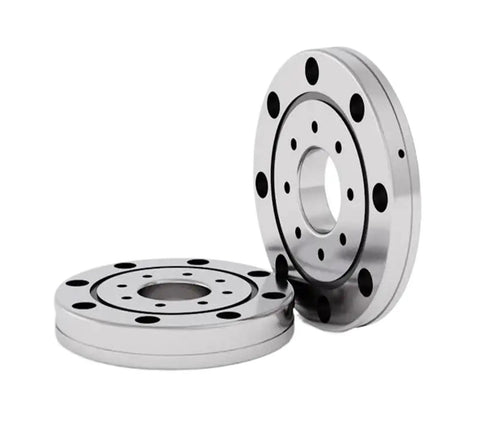 Beefy Cross Roller Bearing Built Tough For Robotics Machine Tools And Industrial Turntable Rotations High Precision Workhorse RU228 G XUUCC0P5 Replacement Units shown from the side with visible holes.