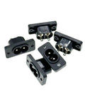 Five Pack C8 Male Power Socket With C7 Female Plug Outlet Connector Built Tough As Nails For Industrial Crews seen from various angles.