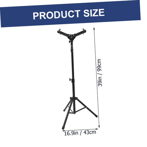Rock Solid 12 Inch Folding Drum Rack Set With Adjustable Snare Stand Portable Black Drum Holder For Silent Practice showing dimensions of 39in x 16.9in.