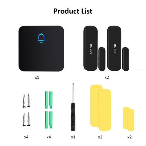Wireless Door Chime Kit For Home And Office Doors Easy Install No Wiring Door Sensor Alerts When Doors Open And People Enter battery-powered parts kit with chime, sensors, screws, plugs, and adhesive pads