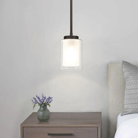Dark Bronze Dual Glass 1 Light Mini Pendant Ceiling Light for Kitchen Island and Living Room, Adjustable Hanging Fixture