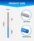 Diamond Tuck Point Bit For Mortar Removal With Round Shank, 7.2mm Diameter, 74mm Length, #40/45 Shank, blue grip, product size diagram
