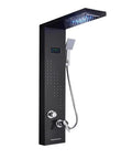 Top Shelf Matte Black Thermostatic Shower Tower Designed To Impress With Glowing LED Temp Monitor and shower controls.