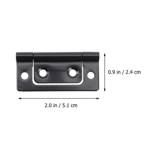 Concealed Rotating Door Hinges 12 Piece Set Black Mini Hinges with measurements, 2.0 x 0.9 inches, for furniture and box replacement.