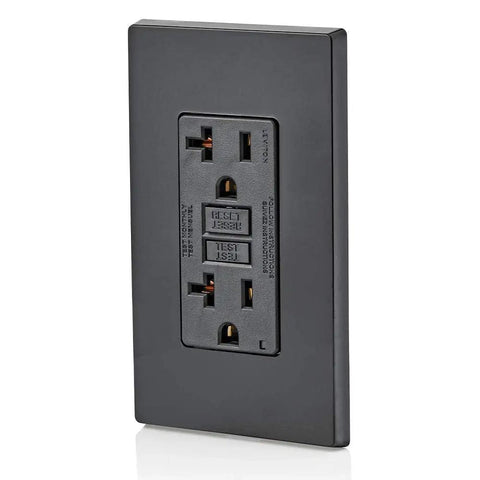 20 Amp GFCI Outlet With Self Test, LED Indicator, Non Tamper Resistant, Black, Protects Against Electric Shock And Electrocution, High Immunity To HF Nuisance Trips