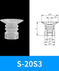 Bulk Pack Of 10 S-30S1 Series Rubber Vacuum Suction Cups For Industrial Pneumatic Manipulator Systems showing S-20S3 design with dimensions.