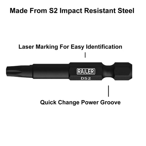Double Square 8 Point Star Bit Set, 5pc S2 Steel, 2 Inch 8 Spline Fastener Drive Bit with Quick Change Groove shown