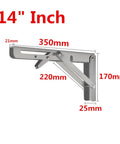 Stainless Steel Triangular Shelf Brackets Set Of 2 Heavy Duty Adjustable Wall Mount Bench Table Support with dimensions labeled