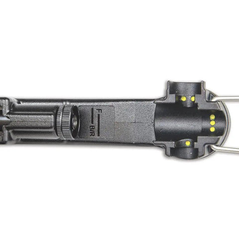 Close-up of Pro Grade Heavy Duty Compression Crimper for Wire and Coaxial Cabling with indoor and outdoor use, zinc die-cast chassis.
