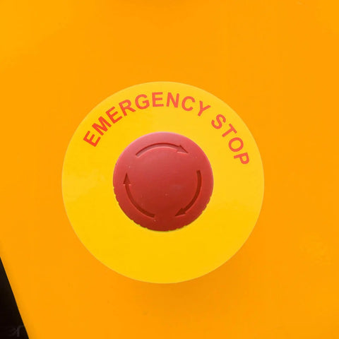 Emergency Stop Sticker Set For Machinery And Generators, Peel And Stick Safety Warning Signs on yellow background