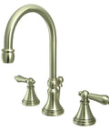 Governor Widespread Lavatory Faucet With Brass Pop Up And Metal Lever Handle In Brushed Nickel 8 Inch Spread Quarter Turn Ceramic Cartridge