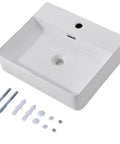 Wall Mount Bathroom Sink, Small White Rectangular Ceramic Vessel Sink For Modern Baths, 20 By 17 Inch with installation parts