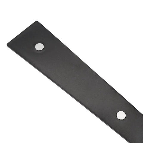 Close-up of black hinge from Decorative Magnetic Garage Door Hardware Kit With Faux Hinges And Classic Handles In Black Finish