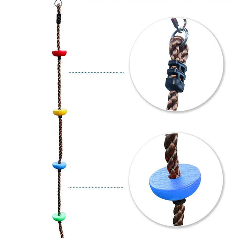 6.56 Foot Climbing Rope Swing With Treads And Plate Swing Hanging Kit For Trees, Slacklines, Play Towers, Kid Friendly Ninja Rope Accessories With Carabiner