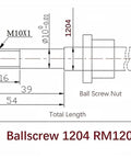 Diagram of 12mm Ball Screw SFU1204 Anti Backlash with BK10 BF10 ends, 850mm length, 4mm lead, high precision C7 grade CNC part