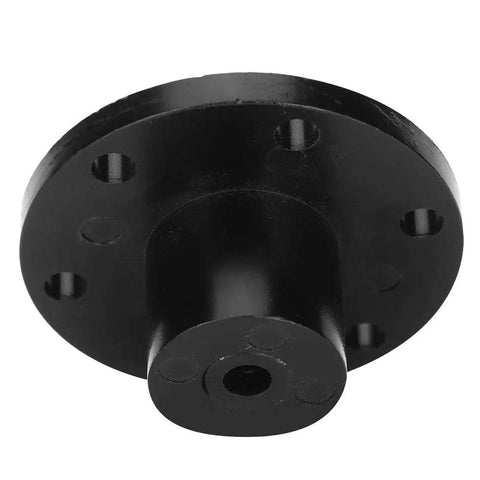 Front view of a D Shaped Wheel Shaft Coupling Hub for Mecanum Wheels and Motor Shafts Industrial Robot Parts, black metal finish