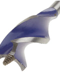 Irwin wood drill bit close-up; blue-coated steel with screw tip for starting holes