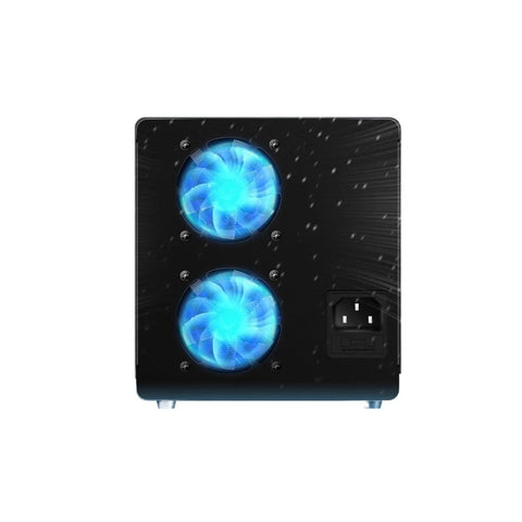 Dual Channel Variable Power Supply 30V10A Lab Bench Power Supply with fan cooled design showing rear panel with blue fans.
