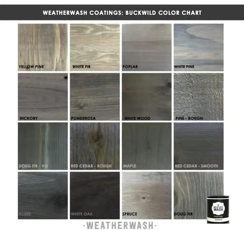 Buckwild Aging Wood Stain Drops Real Barnwood Charm On Any Deck Making Weathering A Hassle Free Experience swatches of various wood finishes.