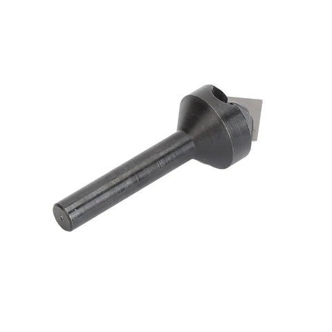 Badass V Shape Router Bit With Heavy Duty Tungsten Carbide Insert And 1/4 Inch Shank viewed from the side, 90 degree chamfer cutter.