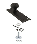 New York Style Door Knob With Plate, classic round handle set in bronze finish, screws and wrench included, sleek interior hardware.