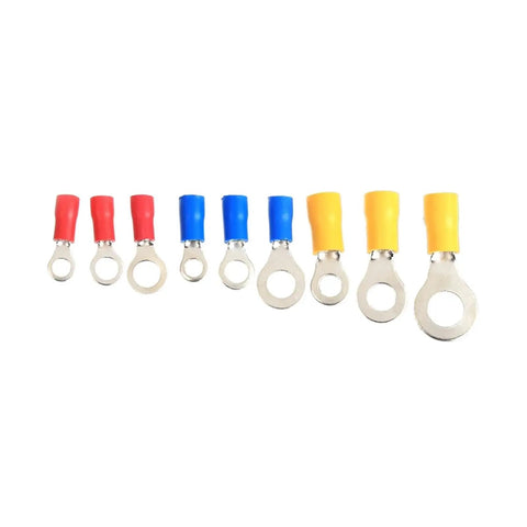 Heavy Duty 128Pc Insulated Ring Terminal Crimp Connector Kit With RV1.25 RV2 And RV5.5 Sizes For Secure Wire Cord Connections And Cable Fixes. Assorted insulated ring terminals