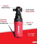 Palm Size Pneumatic Mini Ratchet With Three Eighths Inch Drive 300 RPM 35 Ft Lbs Max Torque Ergonomic Air Ratchet for tight spaces
