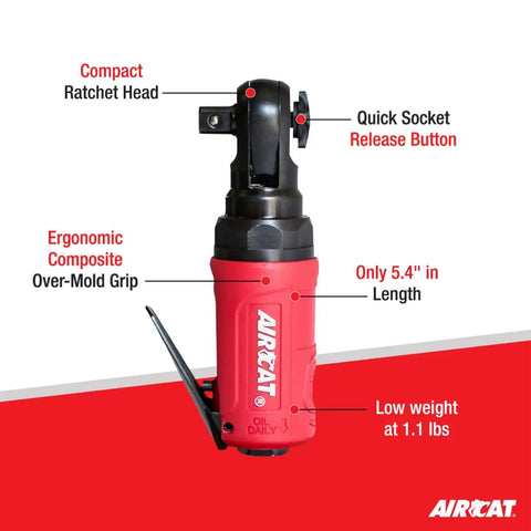 Palm Size Pneumatic Mini Ratchet With Three Eighths Inch Drive 300 RPM 35 Ft Lbs Max Torque Ergonomic Air Ratchet for tight spaces