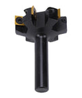 Top Tier 2 Inch Slab Flattening Router Bit Featuring Six Durable Carbide Inserts With A 1/2 Inch Shank viewed from above.