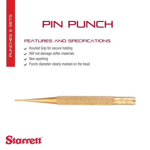 Brass Drive Pin Punch With Knurled Grip For Easy Pin And Rivet Driving In Wood Metal And All Workpieces One Sixteenth Inch Diameter