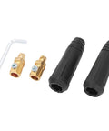 Heavy Duty Black Brass Welding Cable Quick Connectors Two Pack Rubber Shielded Hot Swap Power Plugs with hex keys.