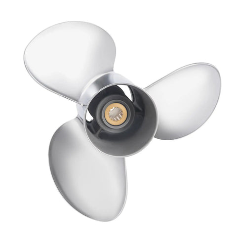 Stainless Steel Boat Outboard Propeller 13 By 19 Right Rotation 13 Spline Three Blade Fits Johnson Evinrude BRP Engines 40 140HP Reference 763952 Marine Grade Prop For 45 50 55 60 65 70 75 85 88 90 100 110 112 115 120 125 135 HP top view