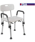 Adjustable White Bath And Shower Chair With Depth Adjustable Back, 300 Lb Capacity, Senior Safe Shower Seat For Elderly, Handicap Use
