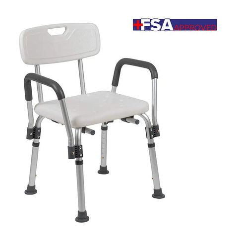 Adjustable White Bath And Shower Chair With Depth Adjustable Back, 300 Lb Capacity, Senior Safe Shower Seat For Elderly, Handicap Use