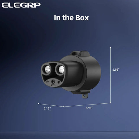 Badass J1772 To Tesla Charging Adapter With 80 Amp Fast Plug Capability For Every Model S X Y 3 And Cybertruck, front view showing dimensions.