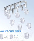 Portable Ice Maker with Self Cleaning System and Scoop Delivers Fresh Ice in Under 6 Minutes for Any Countertop Vibes showing large and small ice cube sizes.