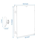 Clear Acrylic Window Sign Holder With Suction Cup 8.5 X 11 Inches dimensions and suction cup details, wall mount sign frame.