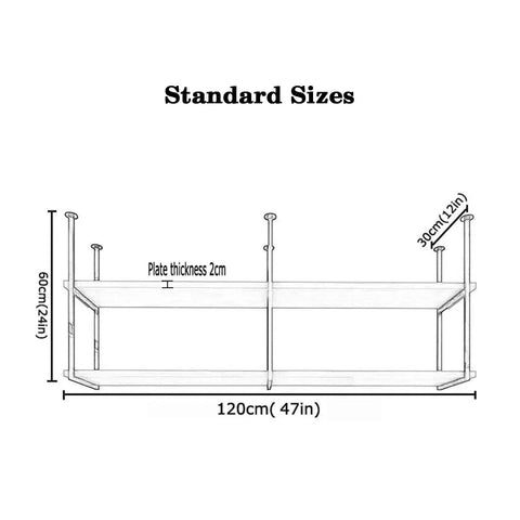 Diagram of solid wood ceiling shelf bracket with iron floating shelf, 60x30x60 cm, showing dimensions and structure.