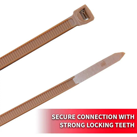 Standard Duty Self-Locking UV Nylon Cable Ties For Indoor Use 11.8 Inch 50 Lb Tensile Brown Nylon 100 Pack Perfect For Home Garage Shop Organization Gardening Electrical Installations Indoor Outdoor Projects