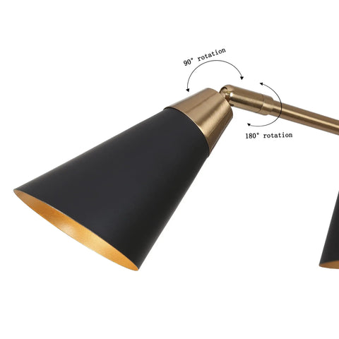 Three Light Modern Black And Gold Chandelier With Copper Brass Finish showing adjustable slanted shades detail