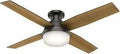 52 Inch Indoor Ceiling Fan With LED Light And Remote Control, Bronze Finish, Low Profile Mount, 4 Blades, Modern Design