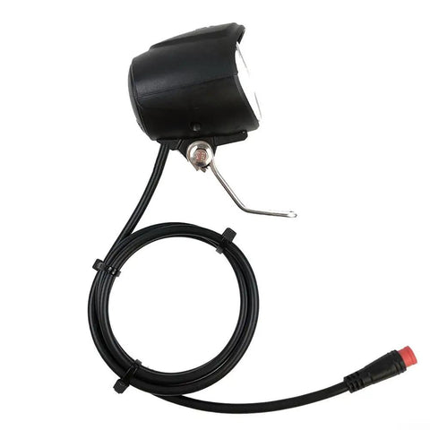 Bright E-Bike Front LED Headlight With 5W Power For Super Visibility And Safety On All Bikes Featuring Waterproof Design That Works Smoothly Across Wide Voltage Range From 6V Up To 60V Without Flickering Or Damage., black 5W waterproof e-bike front LED headlight with cable and connector
